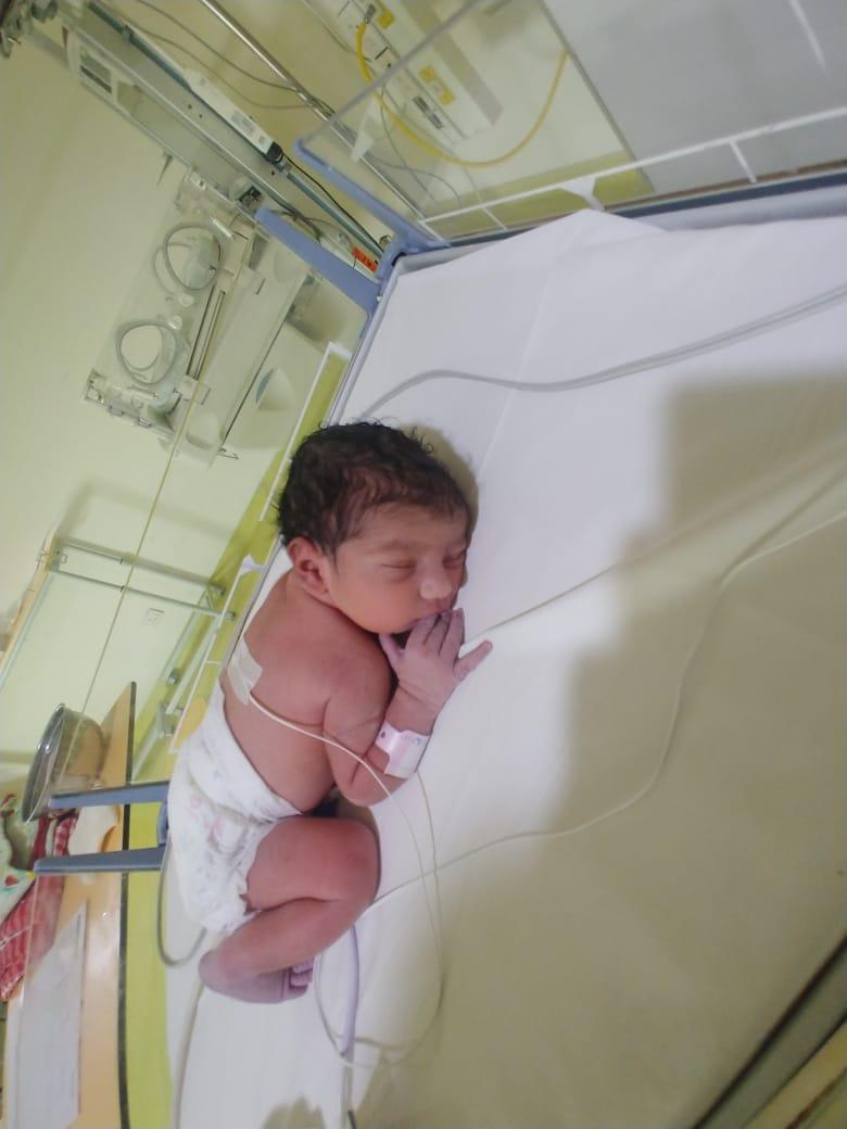 Newborn baby resting in a hospital bassinet